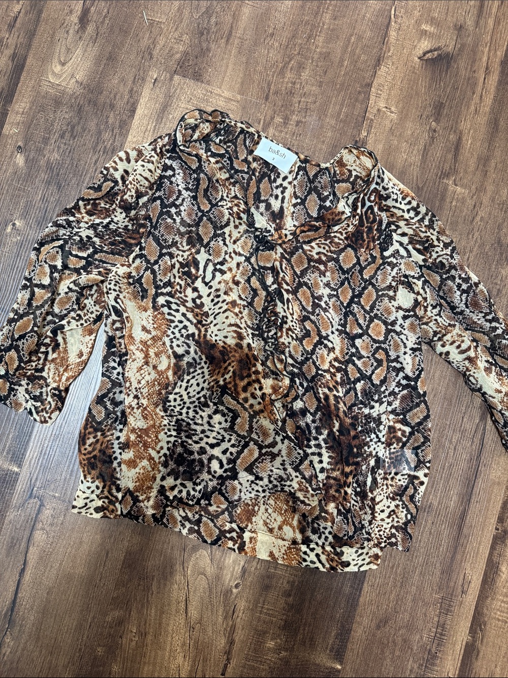 BA&SH Mixed Animal Print Blouse in Brown and Cream
